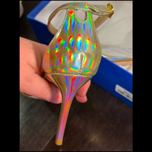 Stuart Weitzman Nudistcurve 100 Hologram Gold Patent Leather Sandals EU 36.5/US6 - Picture 11 of 16